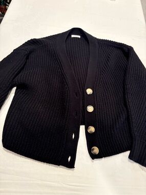 Women's Black Ribbed Button-Front Cardigan Sweater